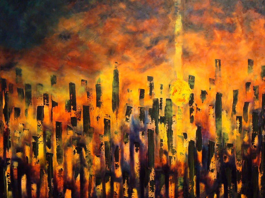 Winter Fire, abstract, oil on canvas.